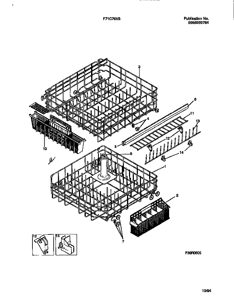 RACK Diagram and Parts List for F71C765BB0  Frigidaire Dishwasher