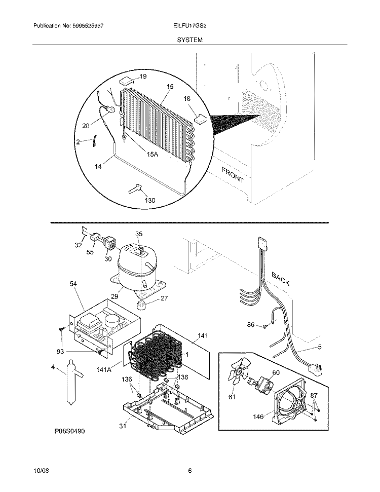 SYSTEM Diagram and Parts List for EILFU17GS2  Electrolux Freezer