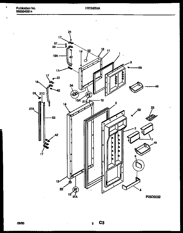 DOOR PARTS Diagram and Parts List for FRT24RHAD0  Frigidaire Refrigerator