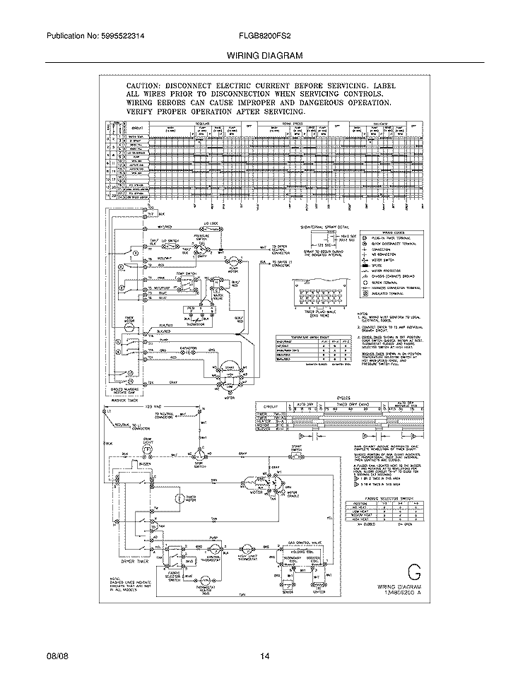 WIRING DIAGRAM Diagram and Parts List for FLGB8200FS2  Frigidaire Washer Dryer Combo