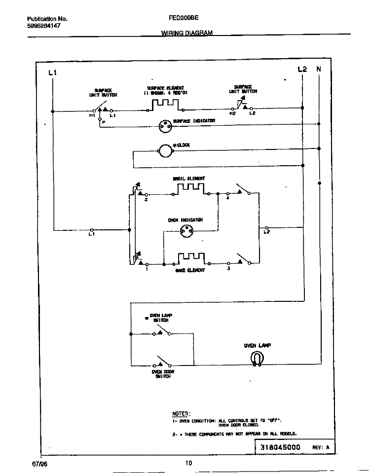 WIRING DIAGRAM Diagram and Parts List for FED300BEBA  Frigidaire Range