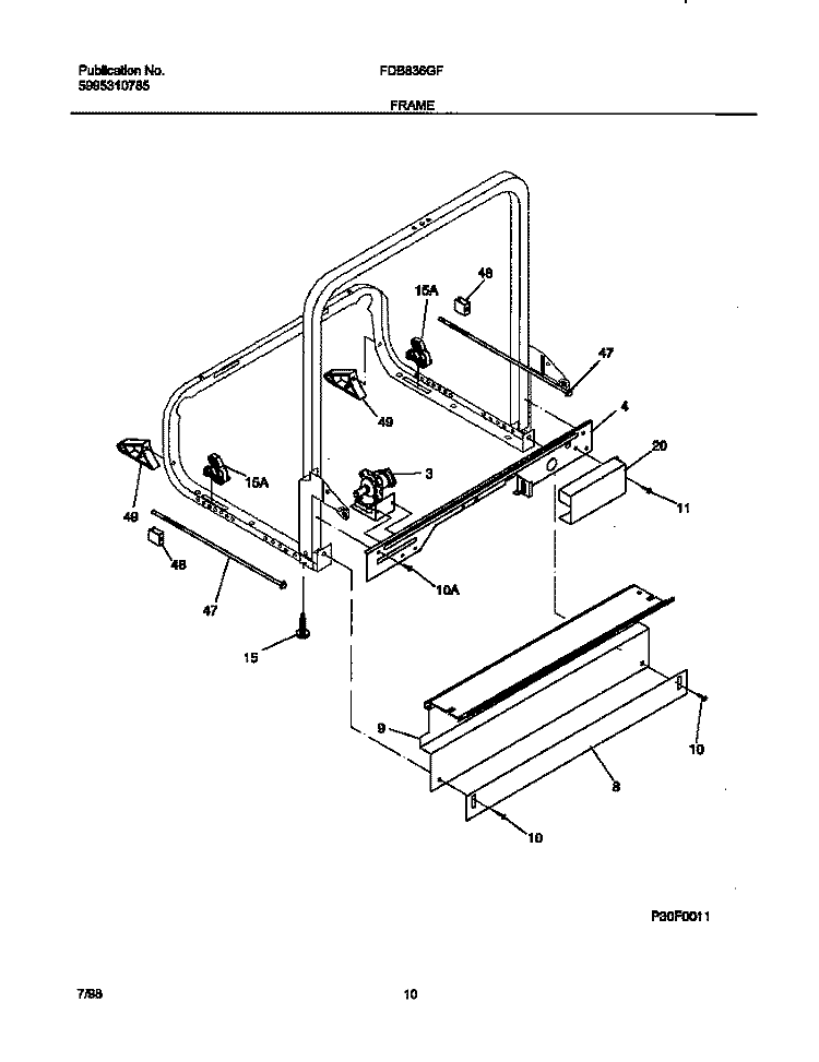 FRAME Diagram and Parts List for FDB836GFB3  Frigidaire Dishwasher