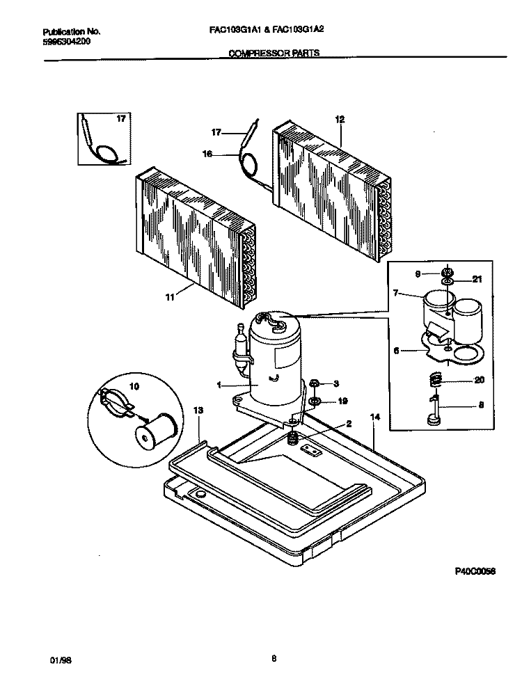 COMPRESSOR PARTS Diagram and Parts List for FAC103G1A1  Frigidaire Air Conditioner