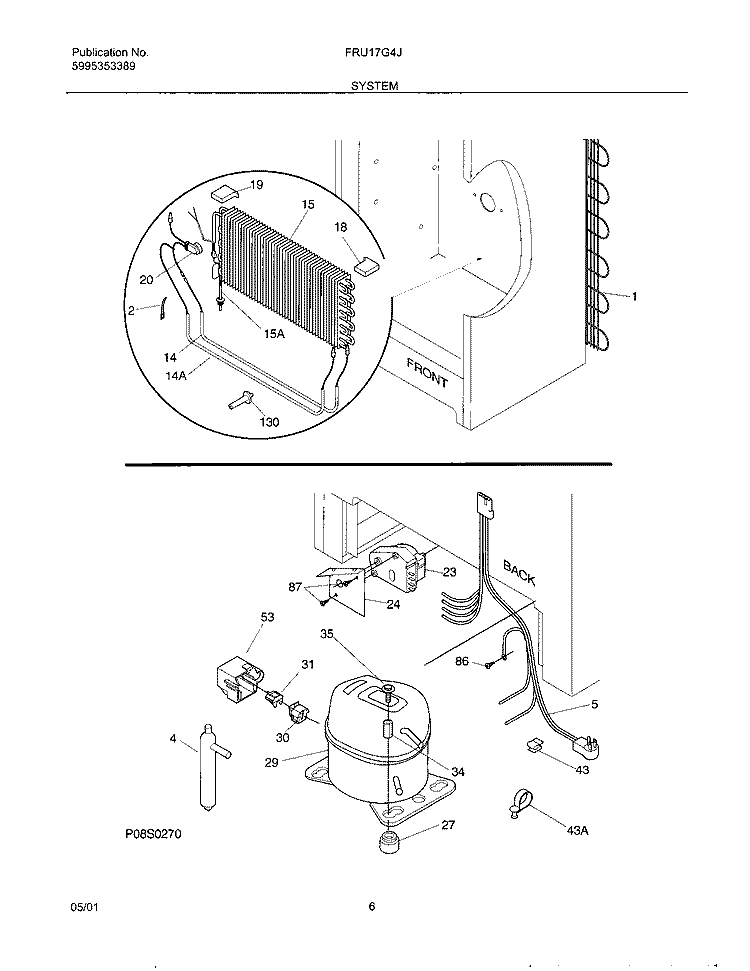SYSTEM Diagram and Parts List for FRU17G4JW0  Frigidaire Refrigerator