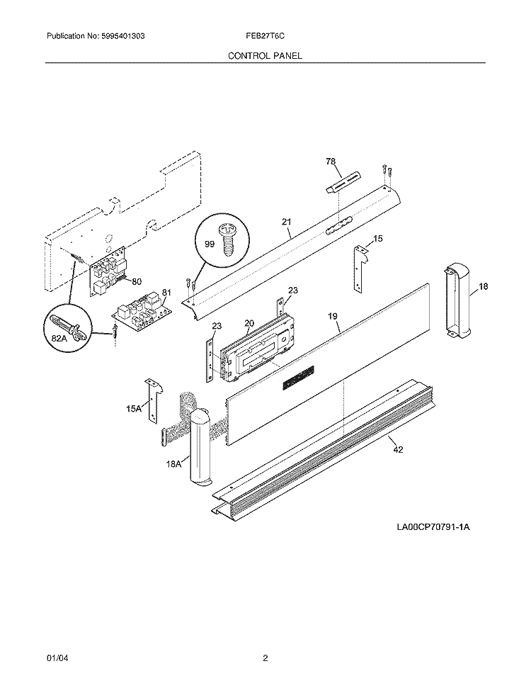 CONTROL PANEL Diagram and Parts List for FEB27T6CSA  Frigidaire Wall Oven
