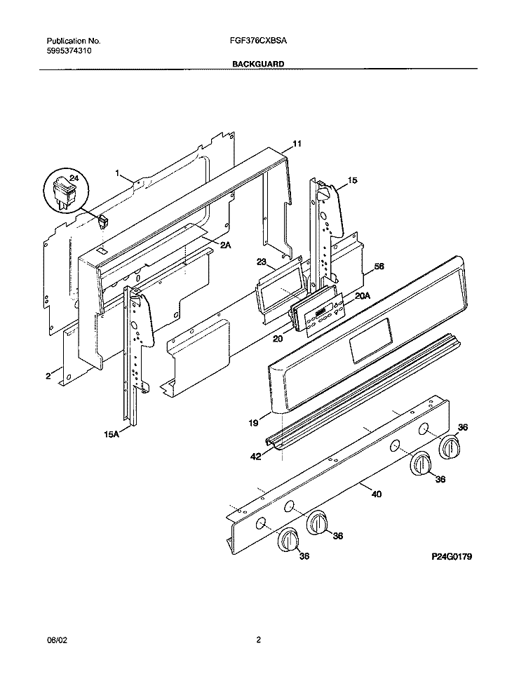 BACKGUARD Diagram and Parts List for FGF376CXBSA  Frigidaire Range