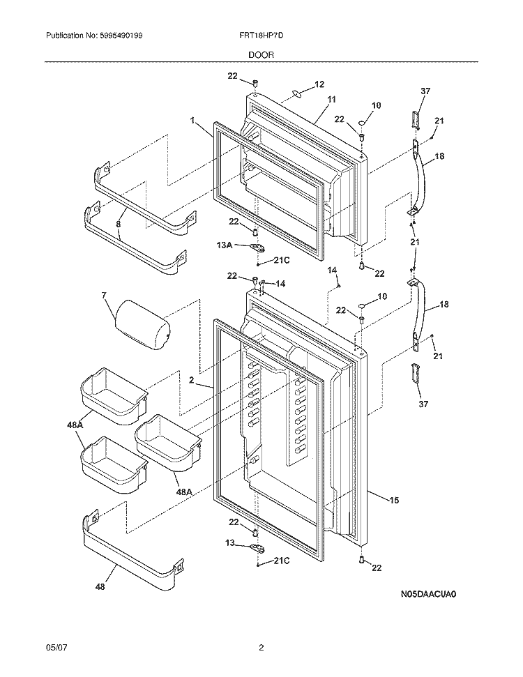 DOORS Diagram and Parts List for FRT18HP7DBB  Frigidaire Refrigerator