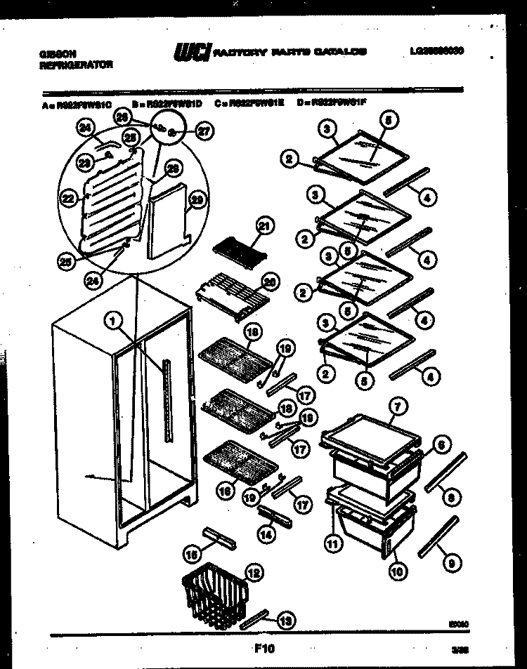 SHELVES AND SUPPORTS Diagram and Parts List for RS22F9WS1F  Gibson Refrigerator