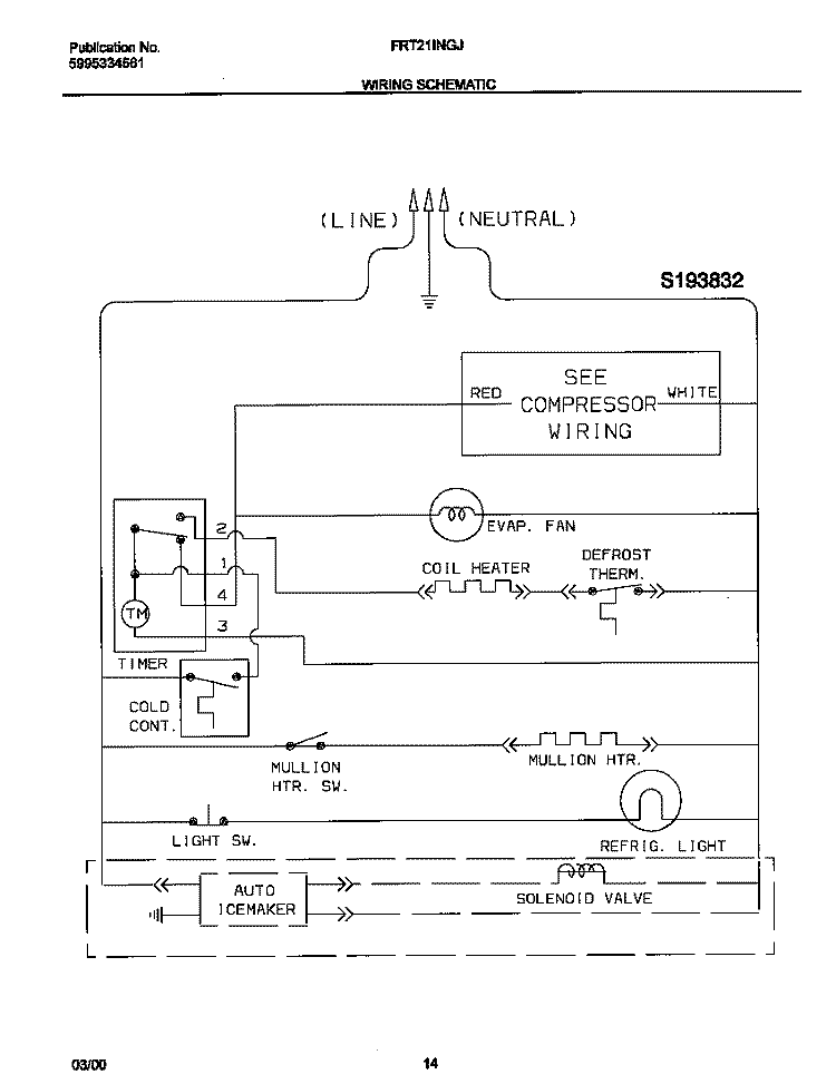 WIRING DIAGRAM Diagram and Parts List for FRT21INGJB0  Frigidaire Refrigerator