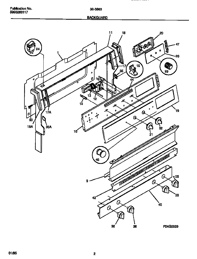 BACKGUARD Diagram and Parts List for 30-3863-23-03  Tappan Range