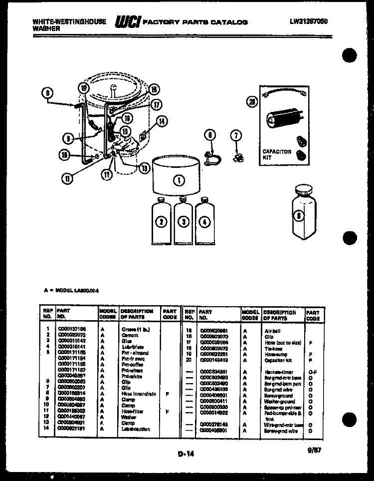 WASHER AND MISCELLANEOUS PARTS Diagram and Parts List for LA800JXF4  Frigidaire Washer