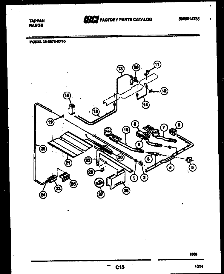 BURNER, MANIFOLD AND GAS CONTROL Diagram and Parts List for 36-3272-23-10  Tappan Range