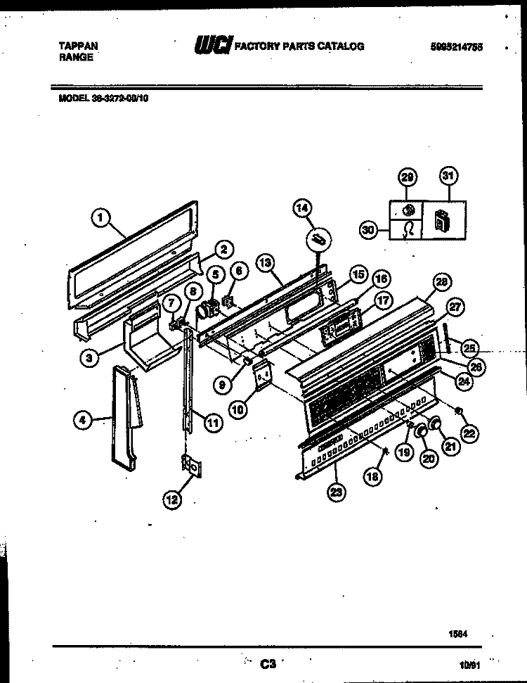 BACKGUARD Diagram and Parts List for 36-3272-23-10  Tappan Range