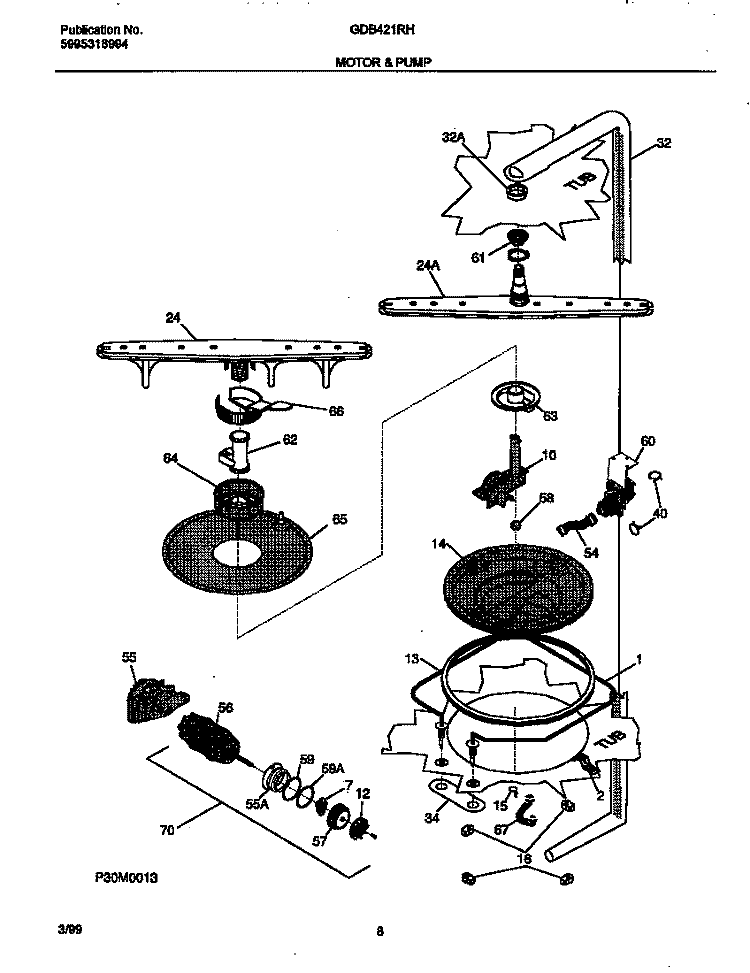 MOTOR Diagram and Parts List for GDB421RHS0  Gibson Dishwasher