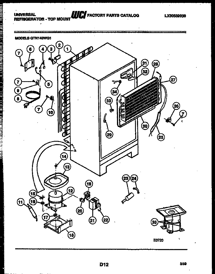 SYSTEM AND AUTOMATIC DEFROST PARTS Diagram and Parts List for GTN140WGF1  Uni Refrigerator