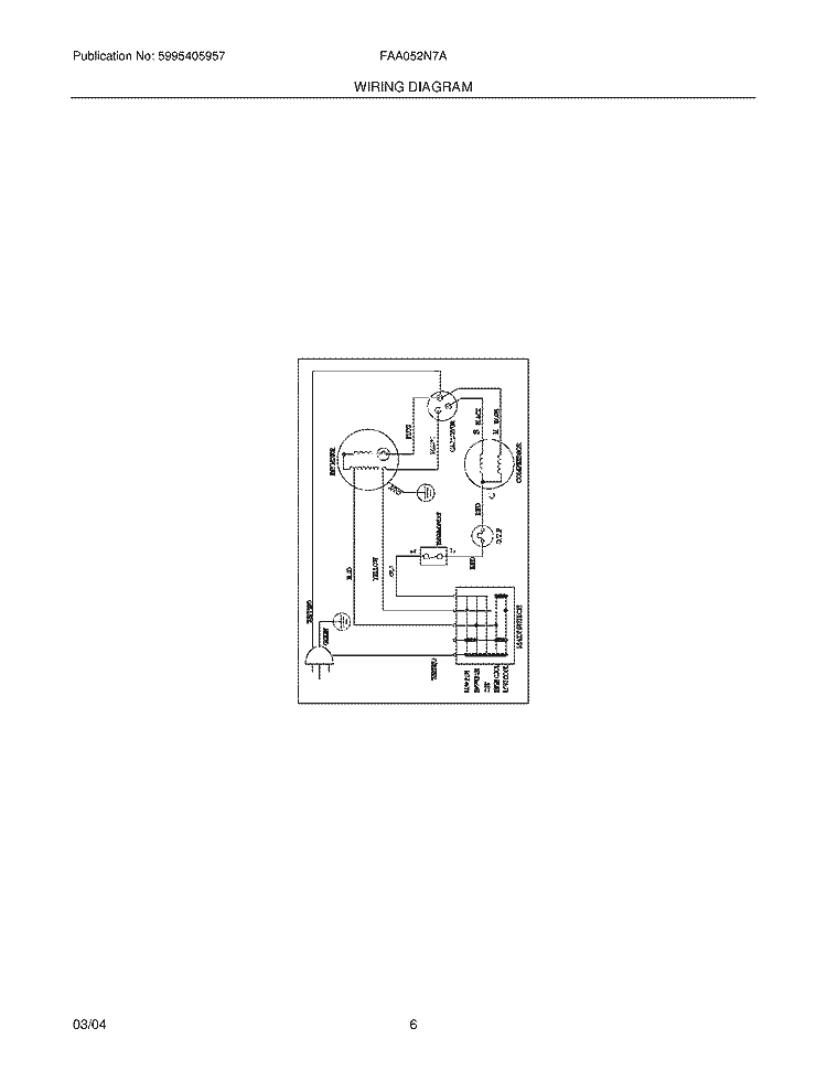 WIRING DIAGRAM Diagram and Parts List for FAA052N7A1  Frigidaire Air Conditioner
