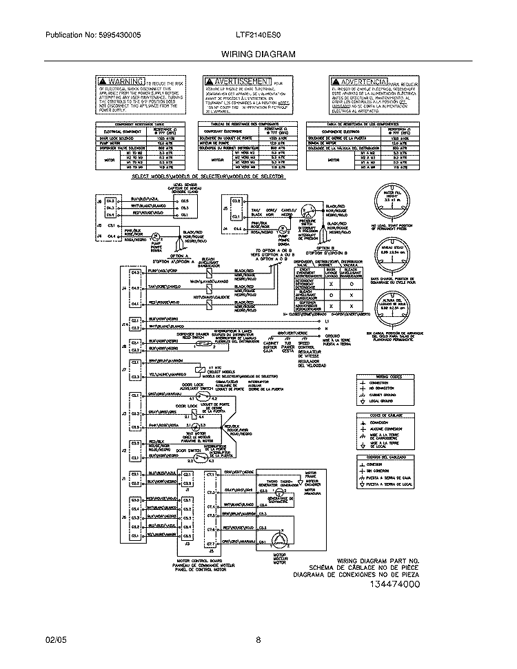 WIRING DIAGRAM Diagram and Parts List for LTF2140ES0  Frigidaire Washer