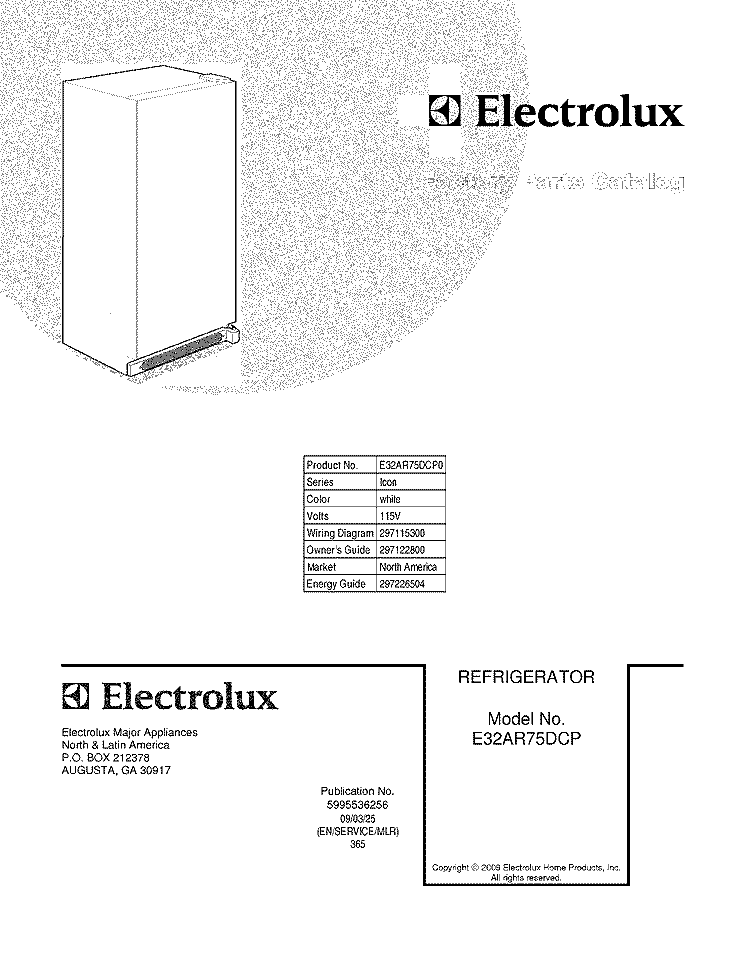 COVER Diagram and Parts List for E32AR75DCP0  Electrolux Refrigerator