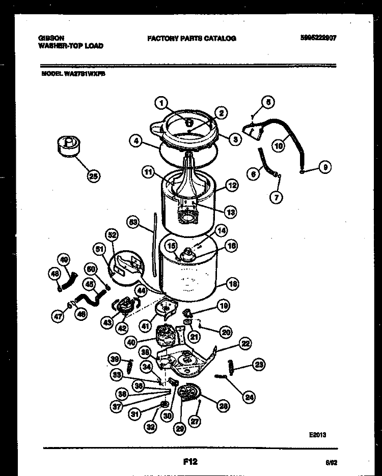 TUB DETAIL Diagram and Parts List for WA27S1WXFB  Gibson Washer