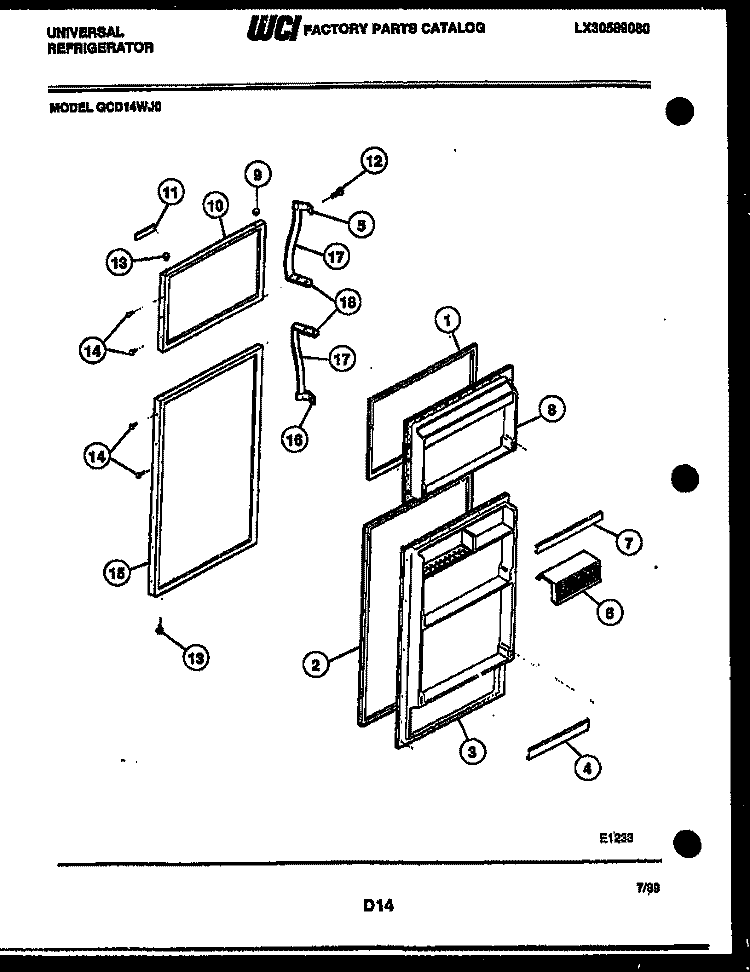 DOOR PARTS Diagram and Parts List for GCD14WD0  Frigidaire Refrigerator