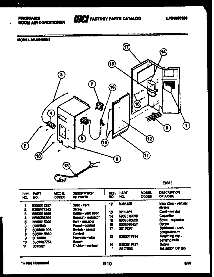 ELECTRICAL PARTS Diagram and Parts List for AR25NS5N1  Frigidaire Air Conditioner