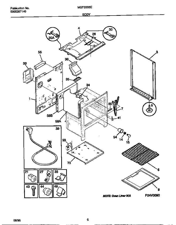 BODY Diagram and Parts List for MGF333BEDC  Frigidaire Range