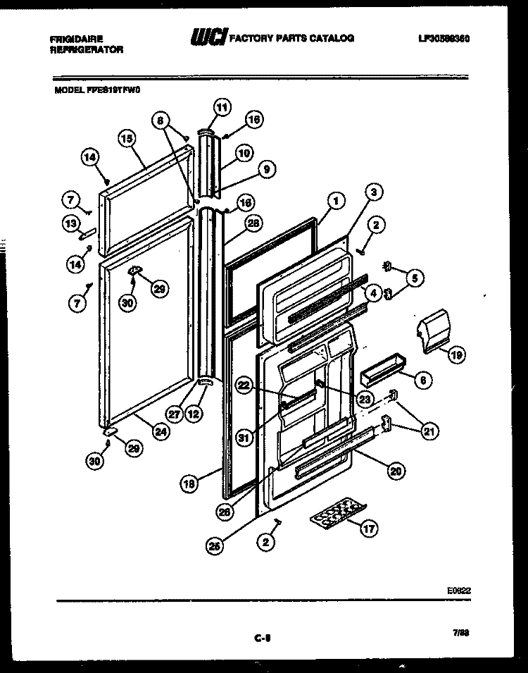 DOOR PARTS Diagram and Parts List for FPES19TFF0  Frigidaire Refrigerator