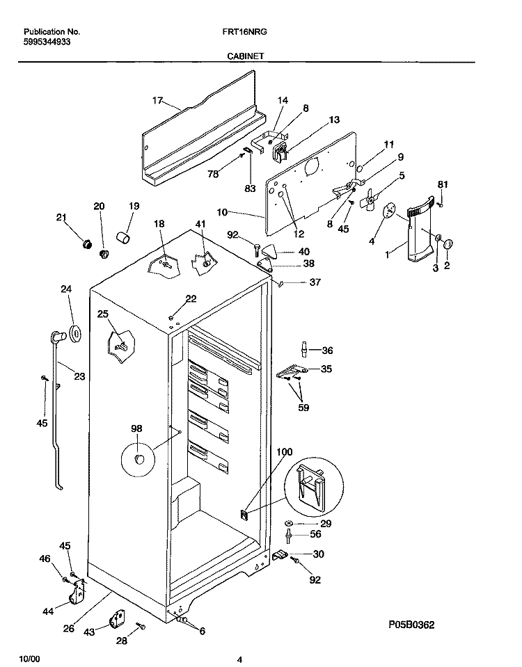CABINET Diagram and Parts List for FRT16NRGD8  Frigidaire Refrigerator