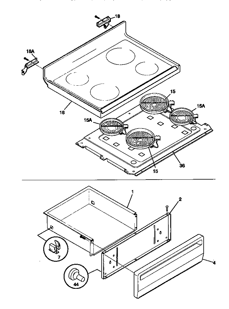 TOP / DRAWER Diagram and Parts List for TEF357BCWA  Tappan Range