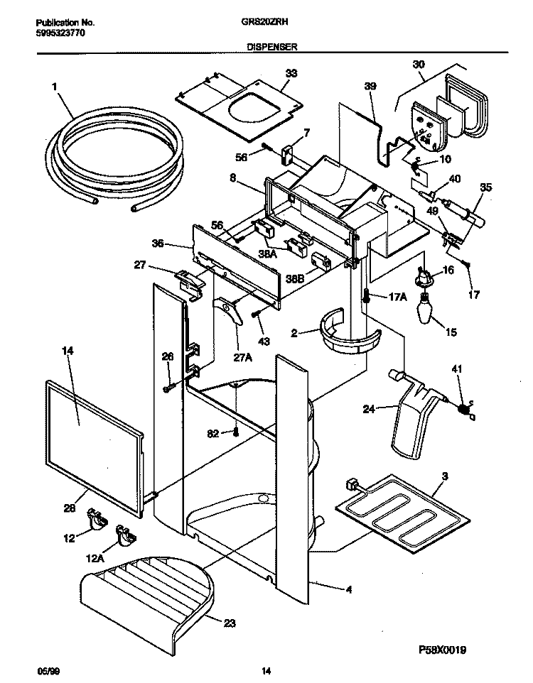 ICE DISPENSER Diagram and Parts List for GRS20ZRHW0  Gibson Refrigerator