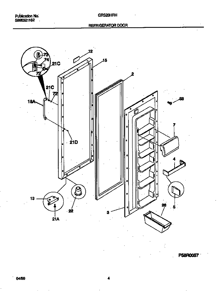 REFRIGERATOR DOOR Diagram and Parts List for GRS20HRHW0  Gibson Refrigerator
