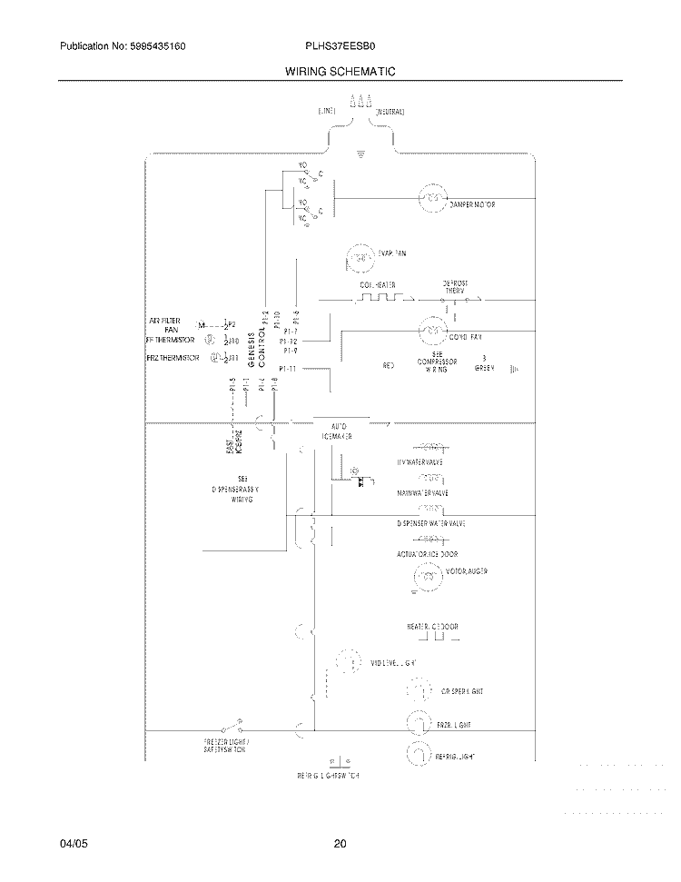 WIRING SCHEMATIC Diagram and Parts List for PLHS37EESB0  Frigidaire Refrigerator