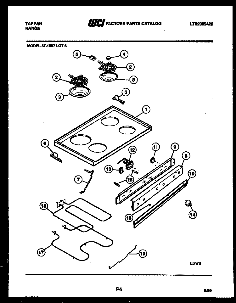 COOKTOP AND BROILER PARTS Diagram and Parts List for 37-1007-00-05  Tappan Range