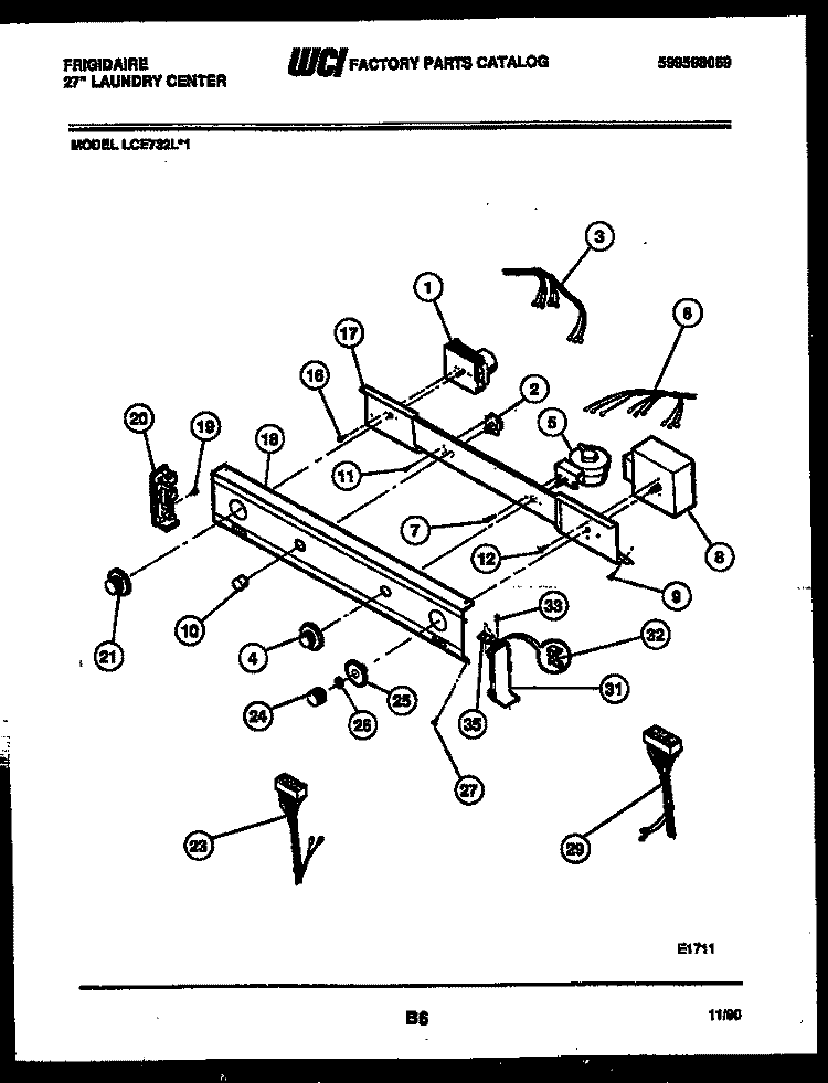 CONSOLE AND CONTROL PARTS Diagram and Parts List for LCE732LW1  Frigidaire Washer Dryer Combo