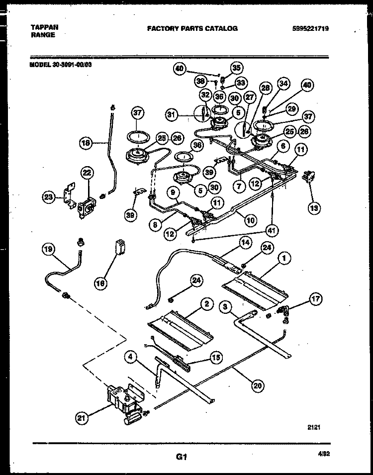 BURNER, MANIFOLD AND GAS CONTROL Diagram and Parts List for 30-3991-00-03  Tappan Range