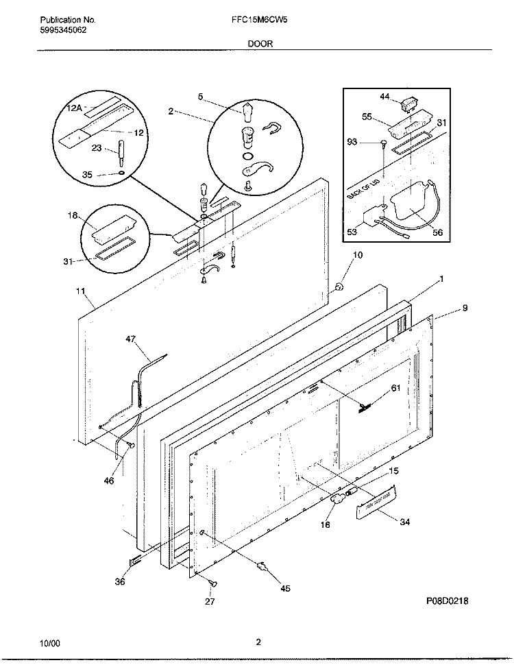 DOOR Diagram and Parts List for FFC15M6CW5  Frigidaire Freezer