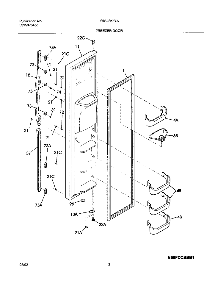 FREEZER DOOR Diagram and Parts List for FRS23KF7AB6  Frigidaire Refrigerator