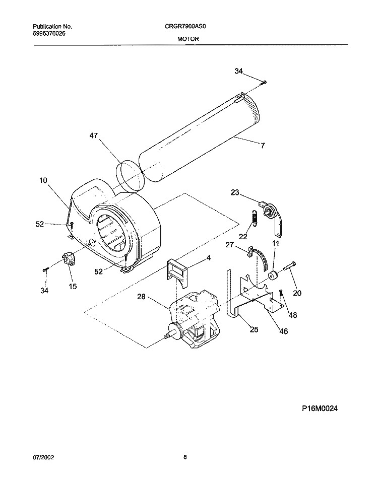 MOTOR, BLOWER Diagram and Parts List for CRGR7900AS0  Frigidaire Dryer