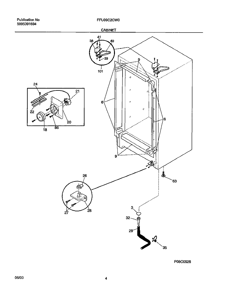CABINET Diagram and Parts List for FFU09C2CW0  Frigidaire Freezer