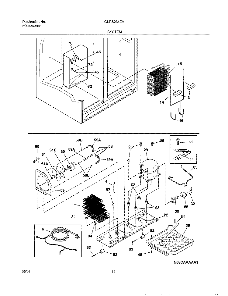 SYSTEM Diagram and Parts List for GLRS234ZAW1  Frigidaire Refrigerator