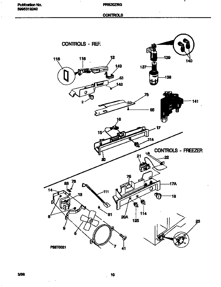 CONTROLS Diagram and Parts List for FRS20ZRGD3  Frigidaire Refrigerator
