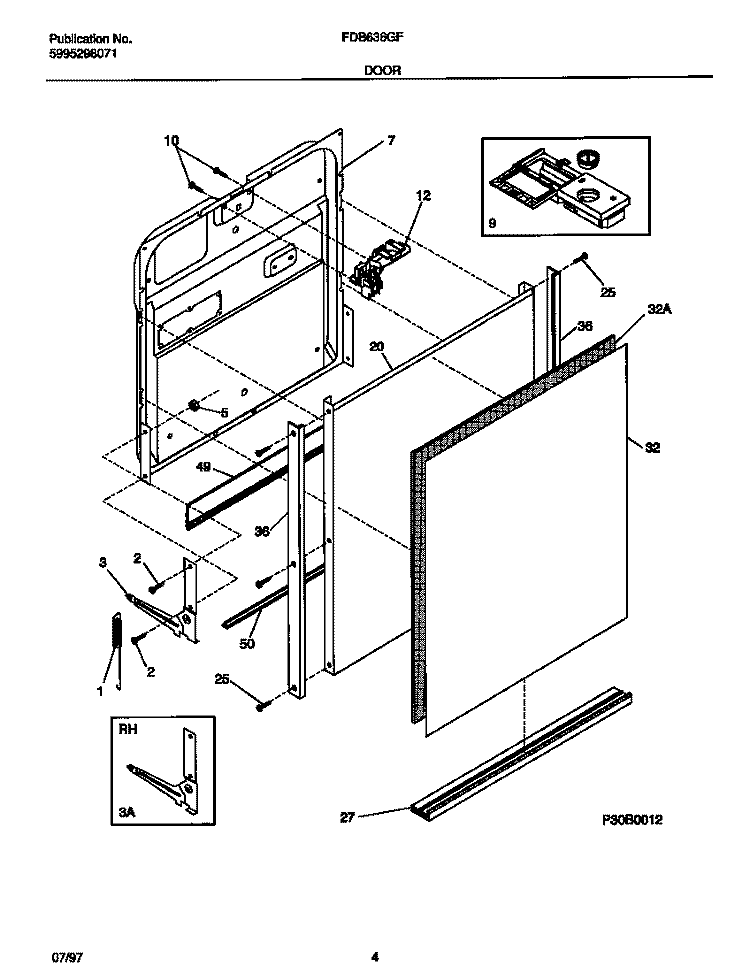 DOOR Diagram and Parts List for FDB636GFS3  Frigidaire Dishwasher