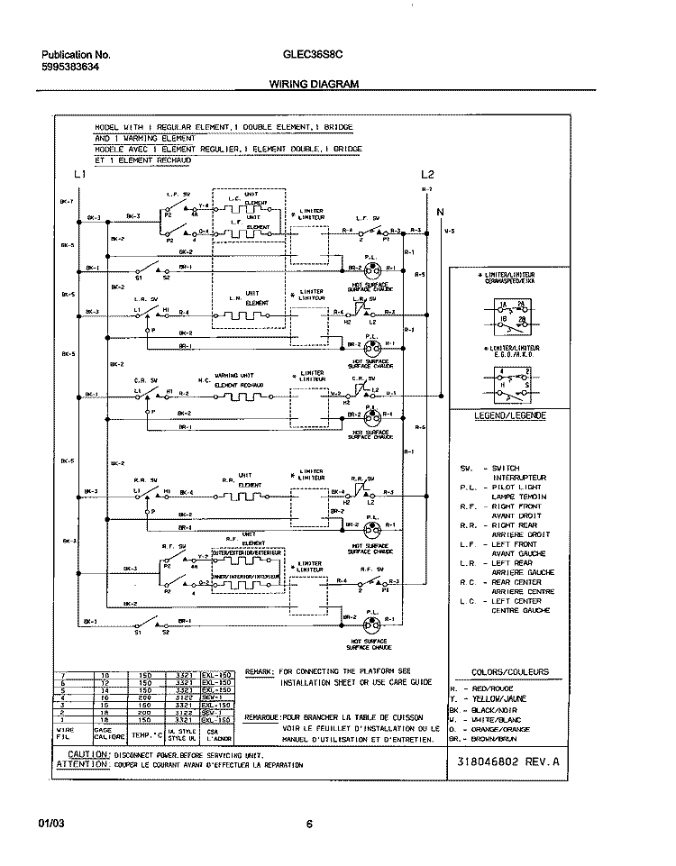WIRING DIAGRAM Diagram and Parts List for GLEC36S8CBA  Frigidaire Cooktop