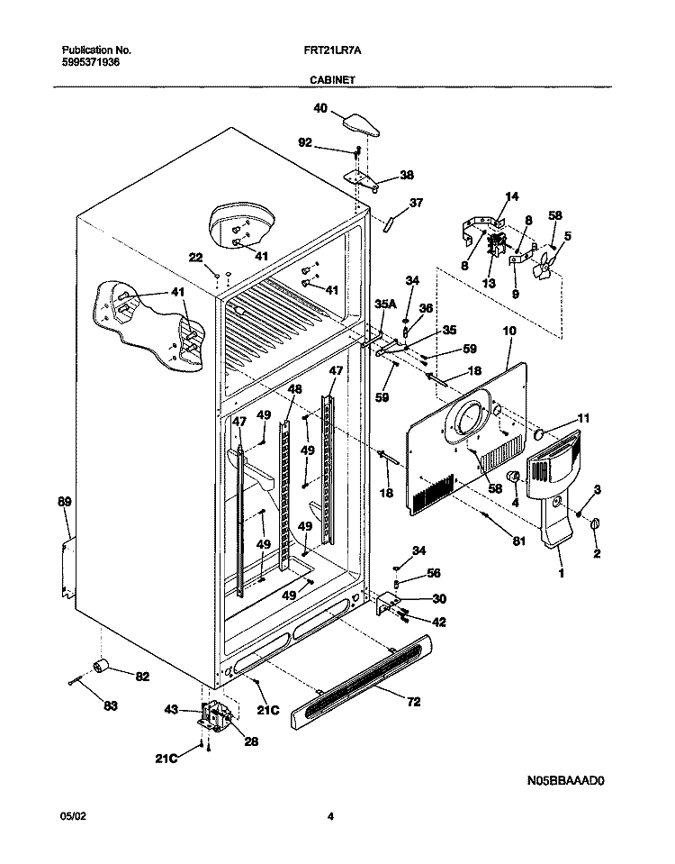 CABINET Diagram and Parts List for FRT21LR7AQ6  Frigidaire Refrigerator
