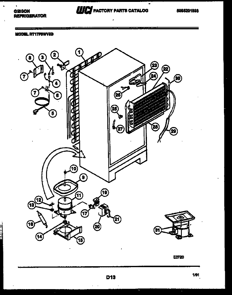 SYSTEM AND AUTOMATIC DEFROST PARTS Diagram and Parts List for RT17F6WV3B  Gibson Refrigerator