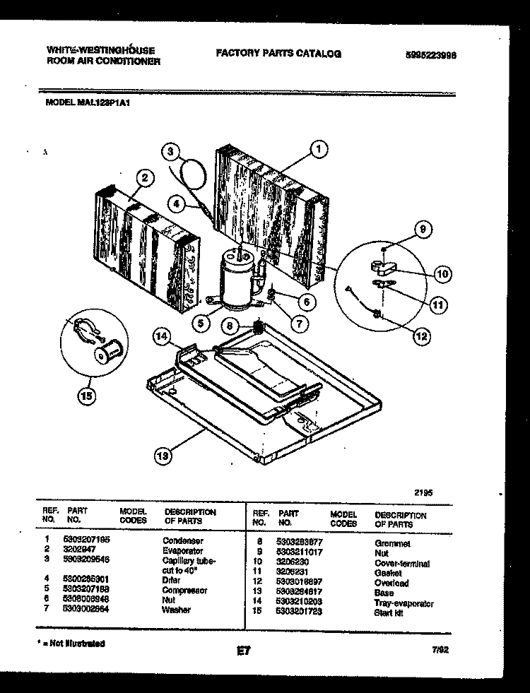 UNIT PARTS Diagram and Parts List for MAL123P1A1  Frigidaire Air Conditioner