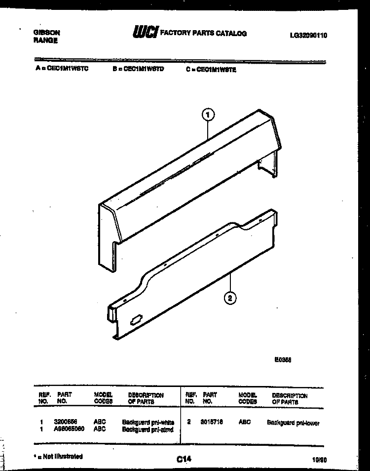 BACKGUARD Diagram and Parts List for CEC1M1WSTD  Gibson Range