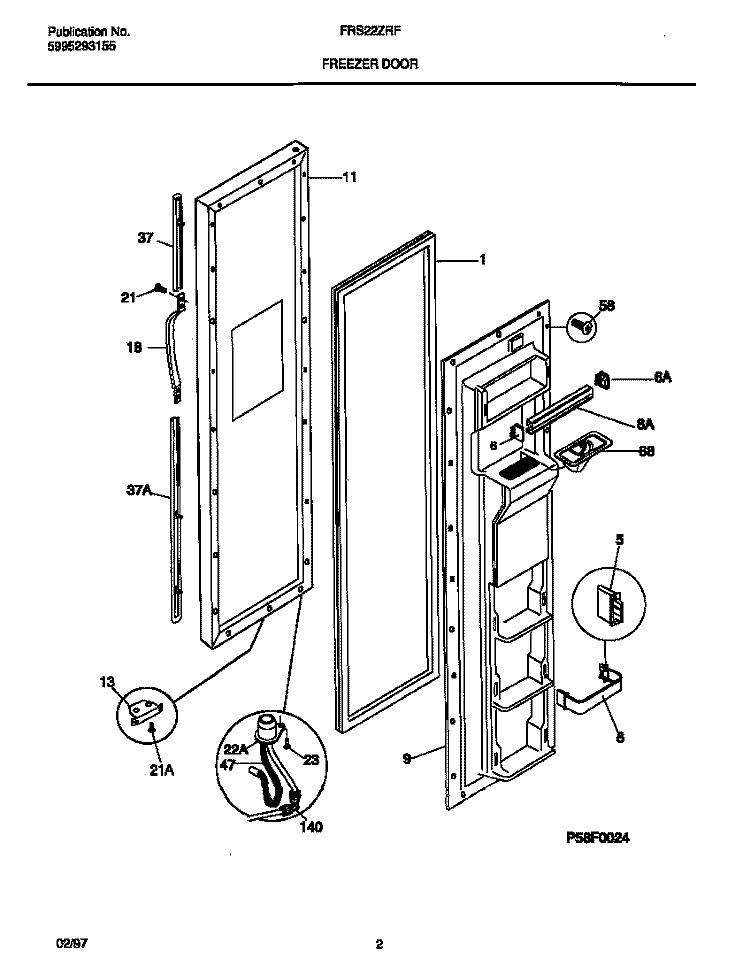 FREEZER DOOR Diagram and Parts List for FRS22ZRFD0  Frigidaire Refrigerator