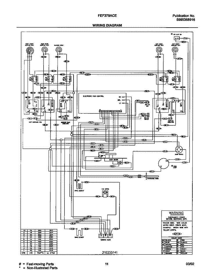 WIRING DIAGRAM Diagram and Parts List for FEF379ACE  Frigidaire Range