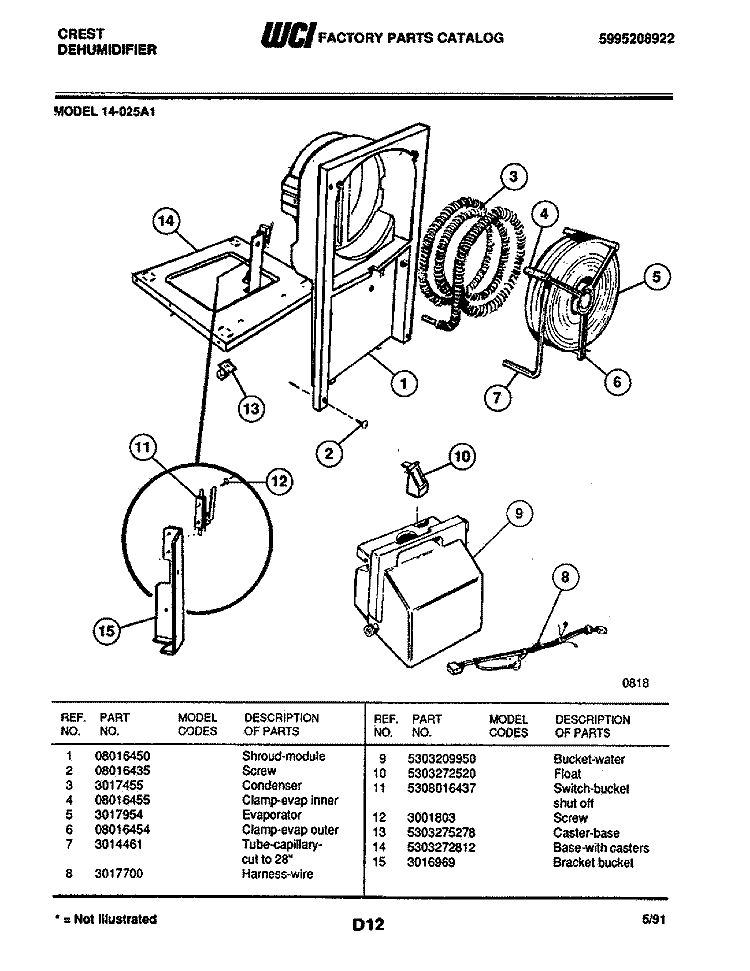 CONDENSER Diagram and Parts List for 14-025A1  Frigidaire Dehumidifier